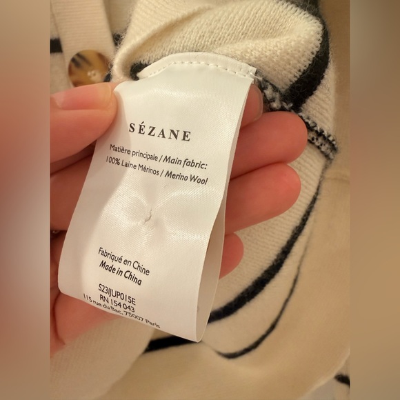 Sezane Betty Navy Striped Button-Up Cardigan - Picture 8 of 11